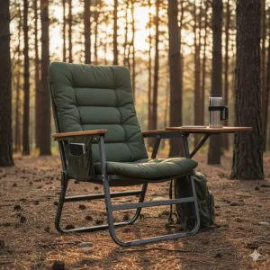 Heavy-duty, oversized camping chair with table and reinforced frame for maximum support and comfort.