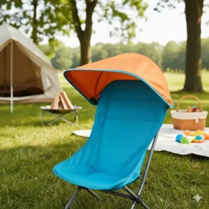 Detachable UPF sun shade canopy fully extended on the infant chair, providing essential protection outdoors.