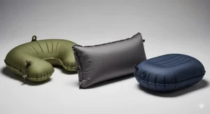 A comparison of different inflatable camping pillow shapes, including ergonomic, rectangular, and traditional designs.