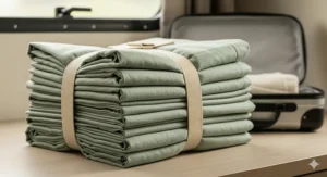A set of high-quality, lightweight rv sheets packed neatly for travel, showing their compact size.