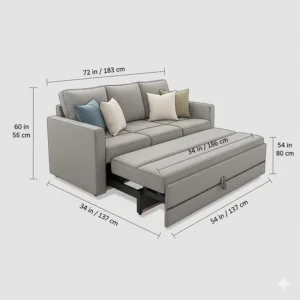 Technical diagram displaying the dimensions of the specific rv camper sofa bed model for easy installation planning.
