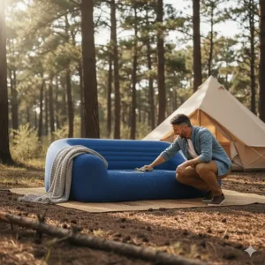 Image showing how easy it is to clean the camping sofa by simply wiping down the surface.