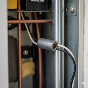Detailed look at the AC heating element—a common part needing replacement in a 3 way refrigerator that runs on shore power.