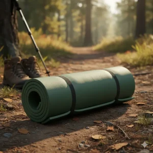Durable, rolled-up closed-cell foam sleeping mat ideal for insulation and rugged backpacking trips.