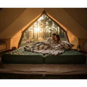 A large double camp mattress designed for two people, perfect for couples camping comfortably in a large tent.