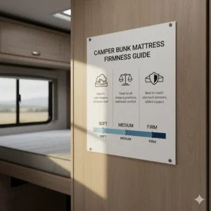 Chart comparing the firmness levels of various types of camper bunk mattresses (e.g., soft, medium, firm).