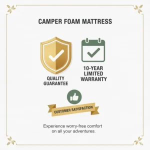 Graphic symbol or icon representing the warranty and quality guarantee offered with the camper foam mattress.
