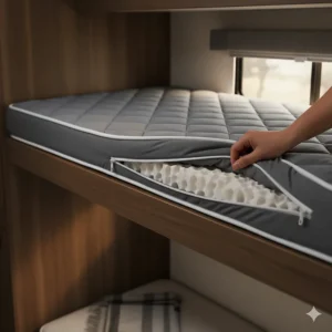 Memory foam camper bunk mattress with a removable cover for superior comfort and pressure relief.