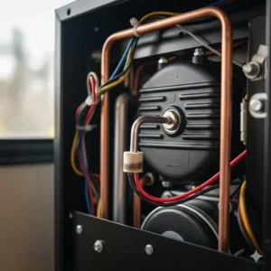 Electric heating element component for an RV refrigerator, used when operating on AC or DC power instead of gas.
