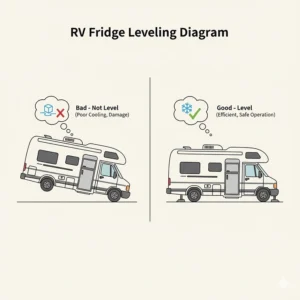 Simple diagram demonstrating why leveling the RV is crucial for the efficient and safe operation of an absorption fridge.