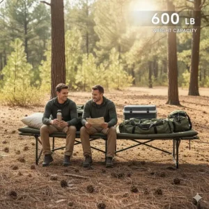Graphic illustrating the high weight capacity of this reliable double camping cot.