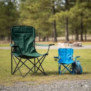 A side-by-side comparison of a standard adult chair and a smaller, perfectly sized children's camping chair.