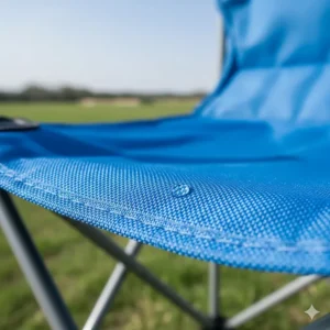 Texture shot highlighting the durable, easy-to-clean fabric seat of the children's camping chair.