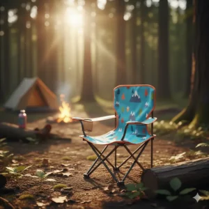 A sturdy, foldable camp chair with a cup holder, perfect for relaxing around the campfire with the family.