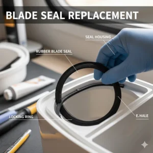 An image showing the rubber blade seal, a critical part of the camper toilet for holding water in the bowl and preventing odor.