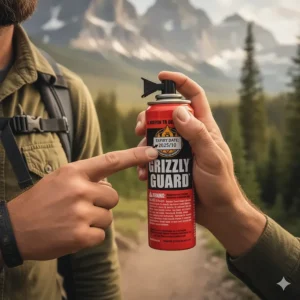A close-up illustration showing how to find the expiration date on the best bear spray canisters.