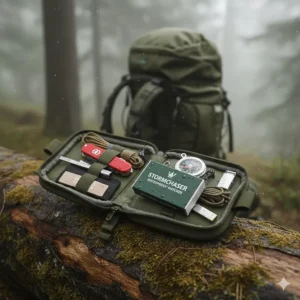 Waterproof matches packed inside a compact survival kit for hiking and camping safety.