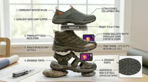 Comparison chart evaluating weight, durability, and packability to help travelers choose the best camp shoes for their needs.