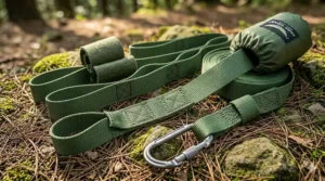 Adjustable tree-friendly hammock straps with protective sleeves.