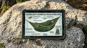 Diagram showing how to use an underquilt with an ultralight hammock for cold-weather camping.