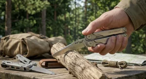 A selection of essential camping tools including saws and file blades.