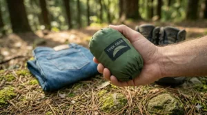 Lightweight hammock straps packed in a small carrying bag.