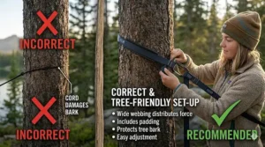 Correct way to attach ENO hammock tree straps to avoid bark damage.