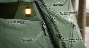 Illustration showing an ultralight hammock rain fly packed into its stuff sack for backpacking.