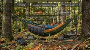 Comparison graphic showing superior thermal coverage of an underquilt versus a sleeping pad.
