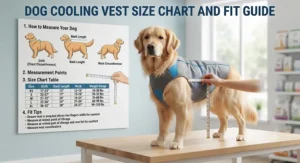 An instructional graphic showing how to measure a dog for the proper fit of a cooling vest.