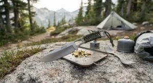 A compact and lightweight camp kitchen knife perfect for backpacking and ultralight camping trips.
