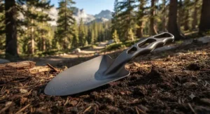 An ultralight metal trowel, a top-rated camping shovel for backpacking enthusiasts.