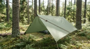 Setting up a waterproof camping tarp using paracord ridge lines.