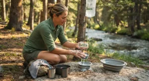 Multi-purpose biodegradable soap for camping that is safe for both dishwashing and body washing.