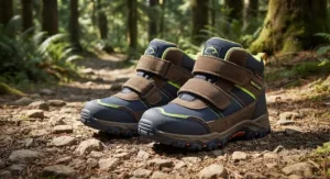 Easy-on kids hiking boots with hook-and-loop velcro straps for active boys and girls.