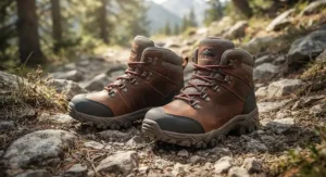 Durable leather kids hiking boots offering reinforced toe caps and maximum ankle protection.