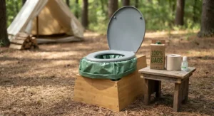 Eco-friendly portable camping toilet equipped with biodegradable waste bags