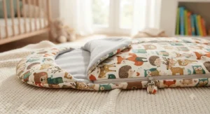 Cute toddler sleeping bag designed with playful animal patterns for young children.
