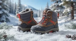 Insulated winter kids hiking boots keeping little feet warm during cold-weather outdoor exploring.