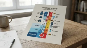 Infographic showing the temperature rating range of a 3-season sleeping bag for backpacking.