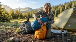 A lightweight summer sleeping bag for festivals kept cool during a hot weather weekend getaway