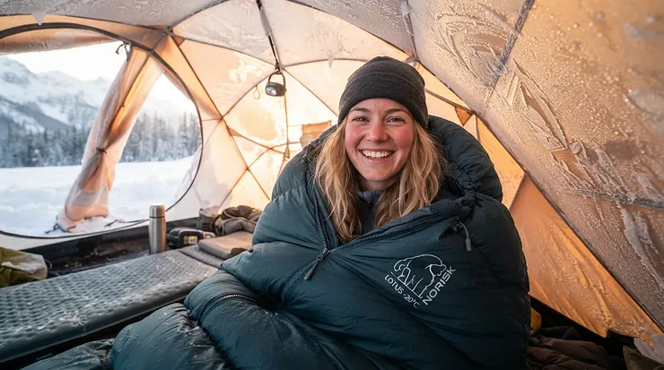 Waking up to a frosty morning while cozy inside the warmest winter sleeping bag for car camping